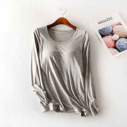 Modal Long Sleeve Pajamas with Chest Pads for Women