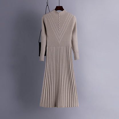 Long Knit Sweater Dress for Women with Overcoat