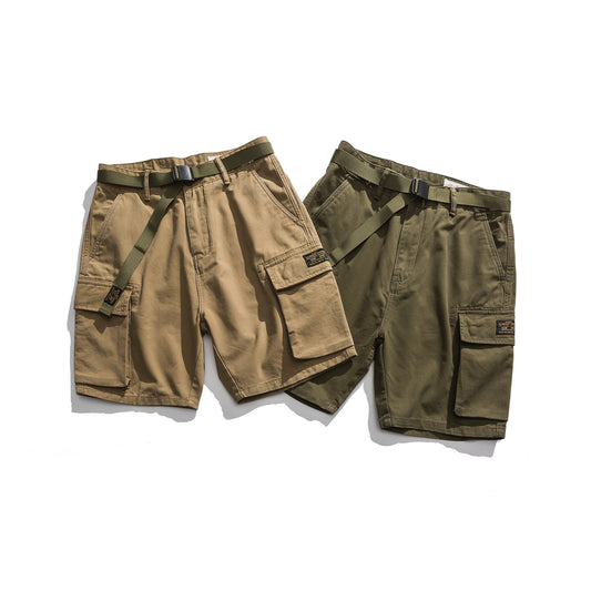 Multi-Pocket Khaki Army Green Work Shorts
