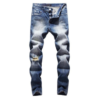 Men's Blue Vintage Slim Fit Distressed Jeans