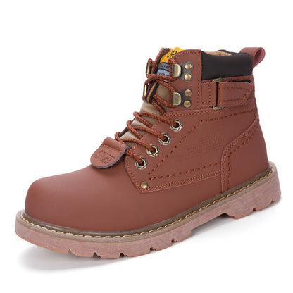 British Style Winter High-Top Velvet Cowhide Boots