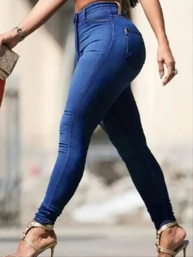 Washed Blue High Rise Stretch Skinny Denim Pants