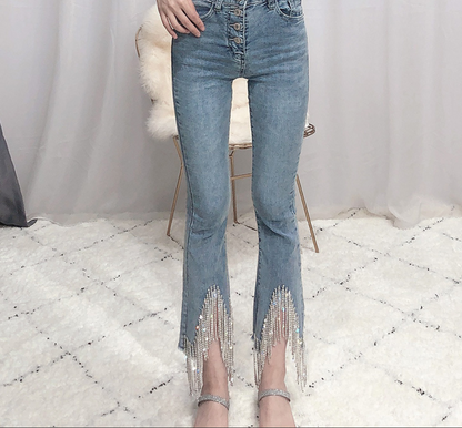 High-Waisted Chain Tassel Flare Pants