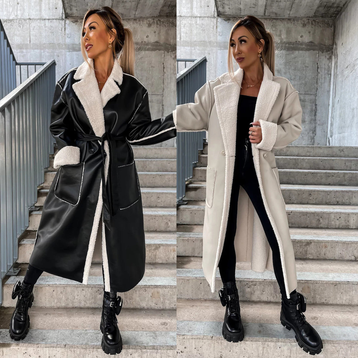 Thickened Leather Trench Coat for Autumn and Winter