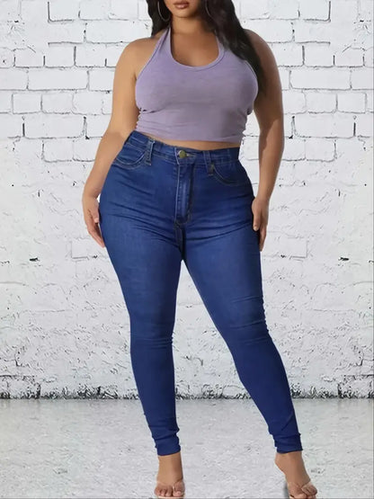Washed Blue High Rise Stretch Skinny Denim Pants