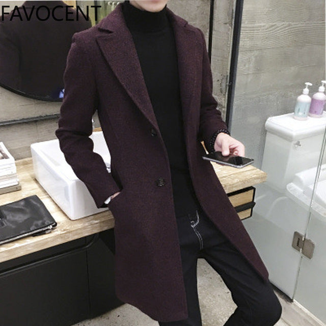 Men's Thick Wool Blend Casual Trench Coat Plus Size 5XL