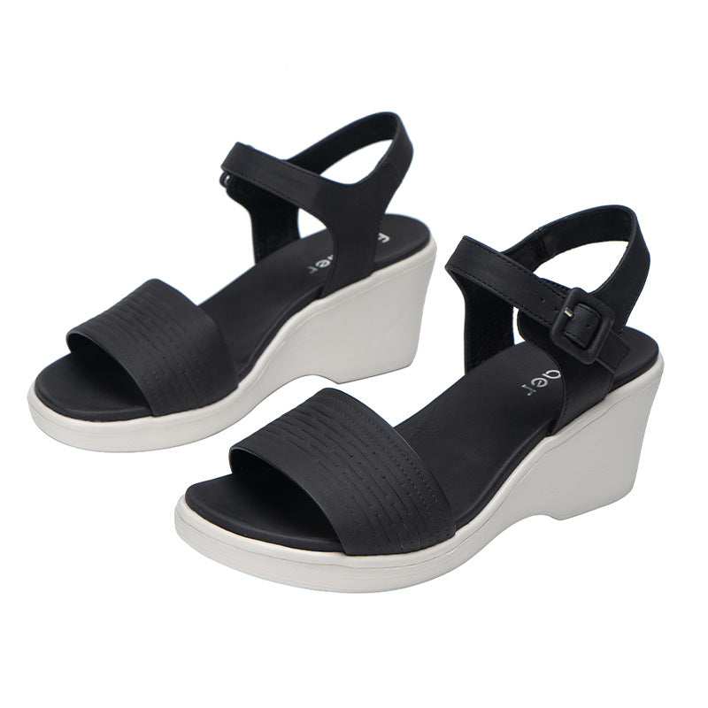 Women's Thick Bottom Wedge Sandals with Ankle Buckle