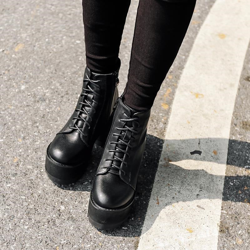 British Short Martin Boots with Thick High Heels