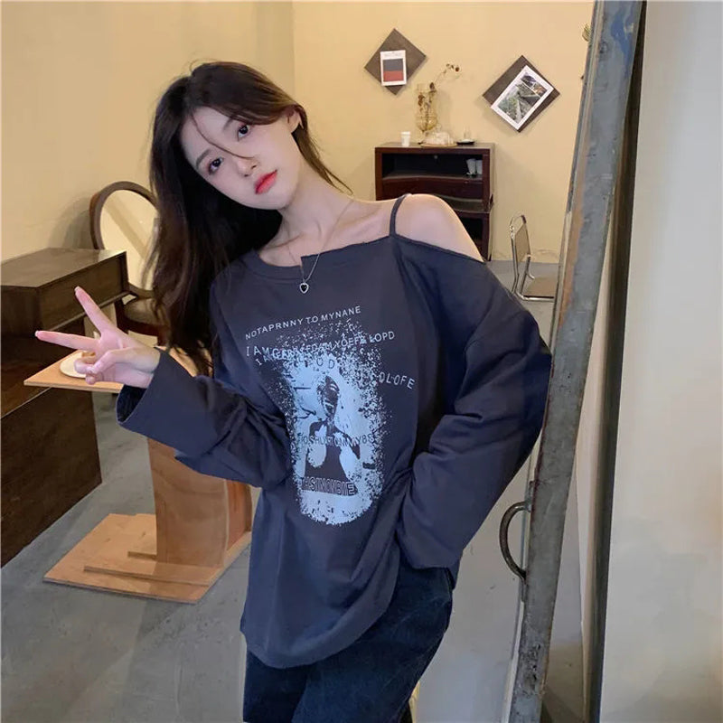 Korean Fashion Women's Loose Cotton Long Sleeve T-Shirt