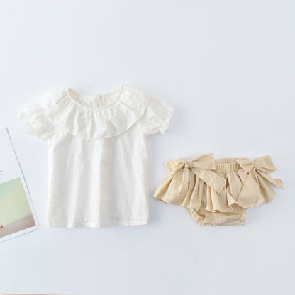 Girls Puff Sleeve Two-Piece Outfit