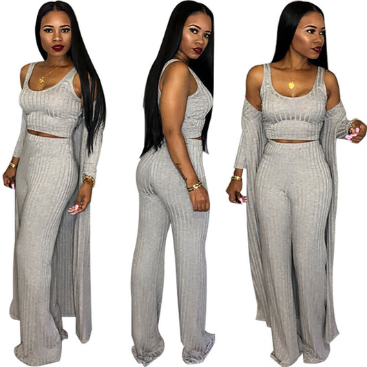 Fashionable Autumn Winter Striped Long Sleeve Set