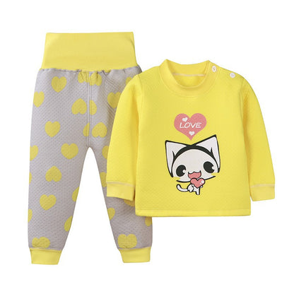 Kids' High Waist Cotton Cartoon Thermal Underwear Set