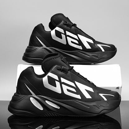Trendy Black Thick Sole Dad Sneakers for Men