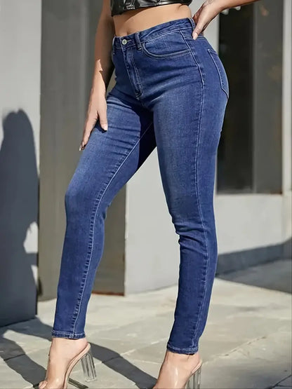 Washed Blue High Rise Stretch Skinny Denim Pants