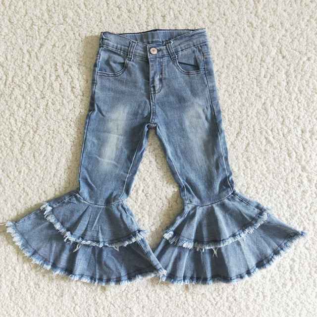 Double Ruffle Leopard Kids Denim Outfit Bulk