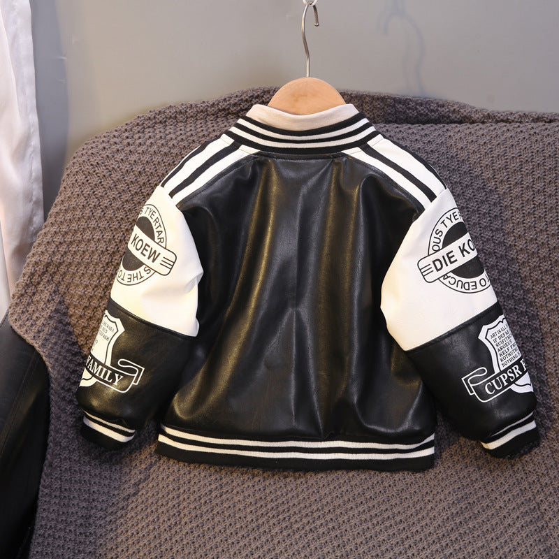 Baby Boys Letter Print Baseball Jacket with Stripes