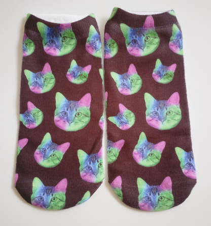 3D Cartoon Animal Print Socks - Cat Design