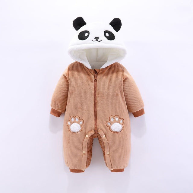 Winter Panda Baby Hoodie Jumpsuit for Newborns