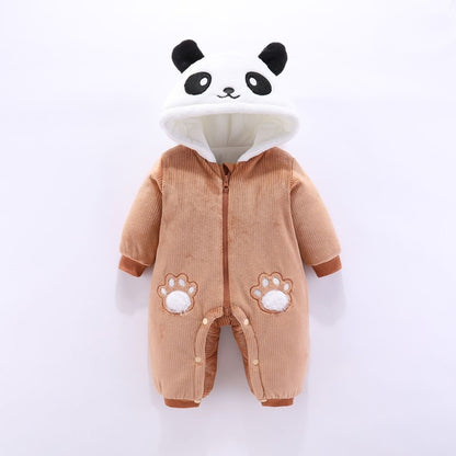 Winter Panda Baby Hoodie Jumpsuit for Newborns