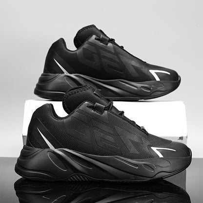 Trendy Black Thick Sole Dad Sneakers for Men