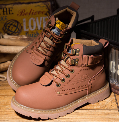 British Style Winter High-Top Velvet Cowhide Boots