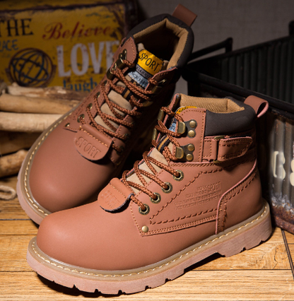 British Style Winter High-Top Velvet Cowhide Boots