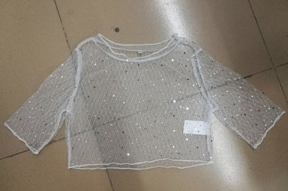 Women's Sheer Mesh Top with Rhinestones