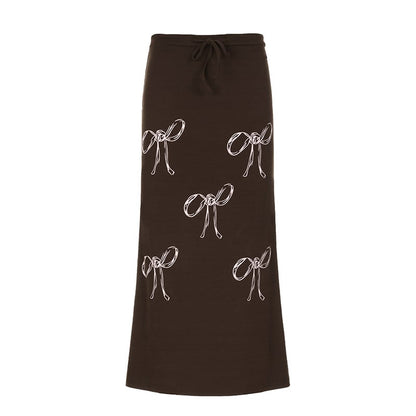 Women's Bow Print Drawstring Dress
