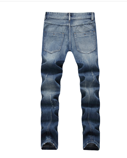 Men's Blue Vintage Slim Fit Distressed Jeans
