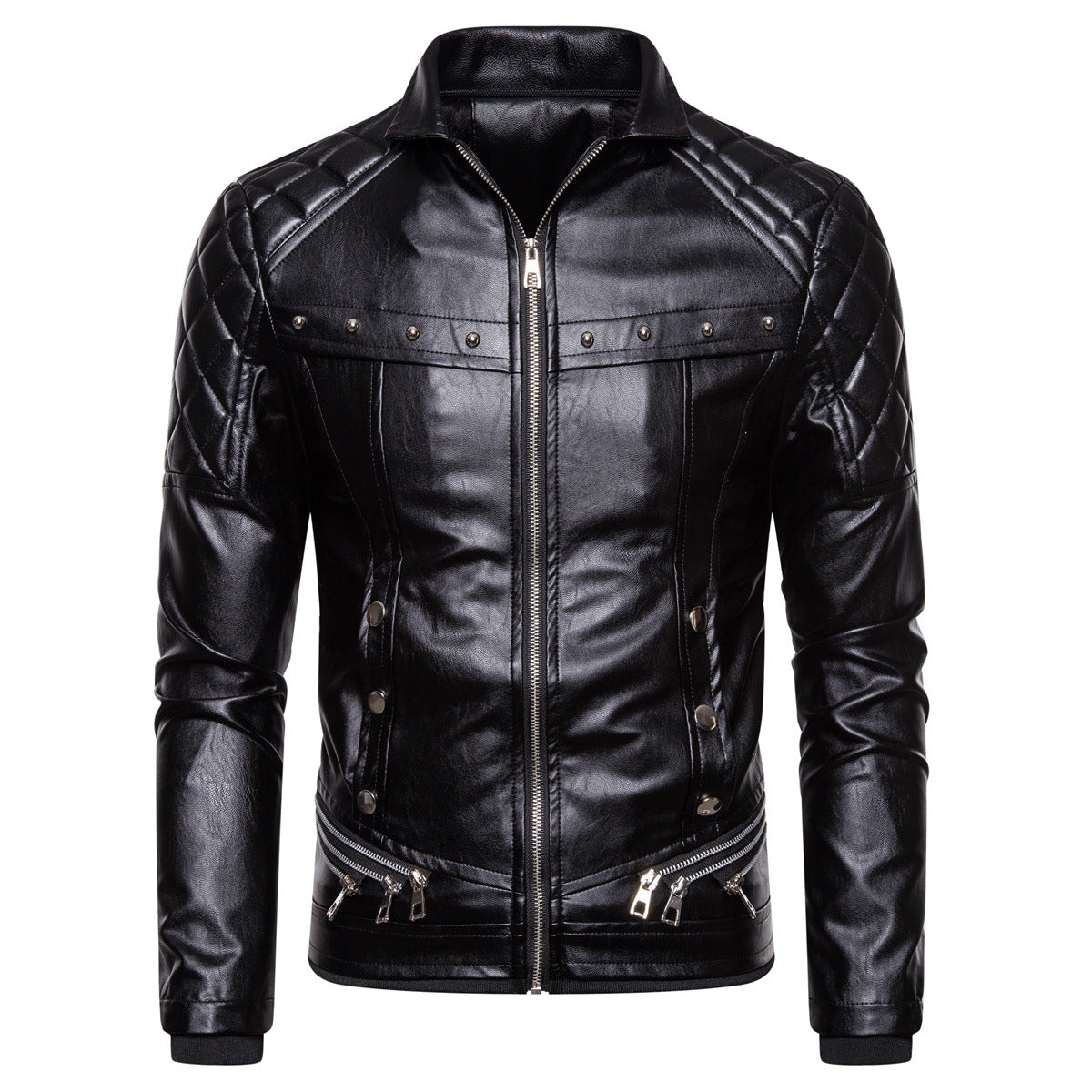 Stylish Solid Color Men's Leather Jacket with Fur Collar
