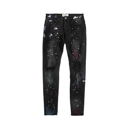 Slim-Fit Stretch Jeans with Graffiti Design