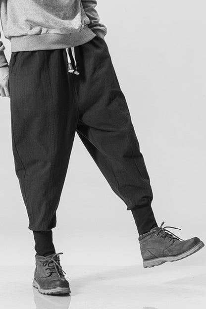 Men's Loose Harem Pants with Cuffed Hem and Lantern Style