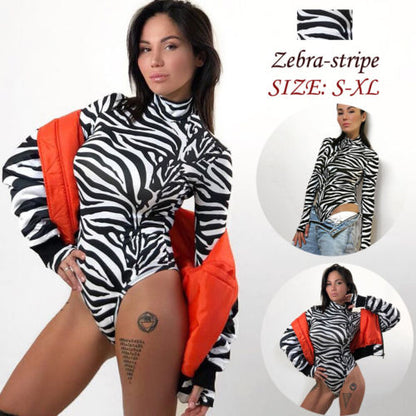 Summer Women's Zebra Striped High-Neck Jumpsuit