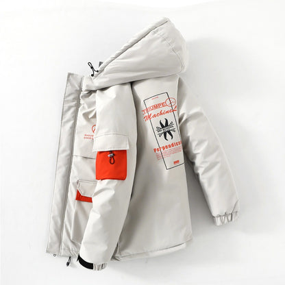 Fashion Print Hooded Cotton Jacket for Men Winter Wear