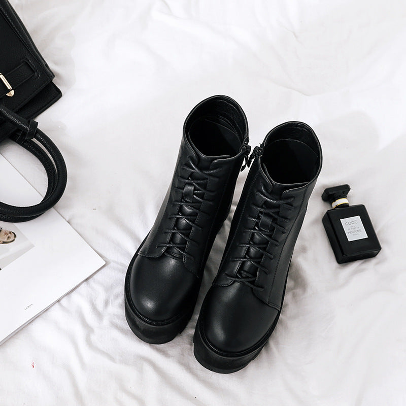 British Short Martin Boots with Thick High Heels
