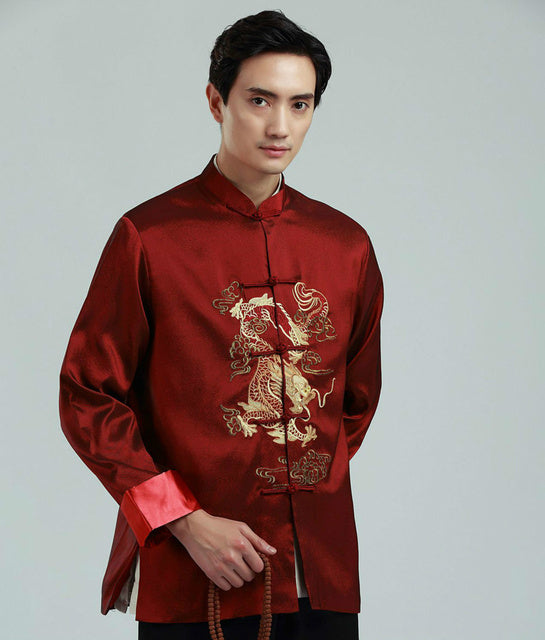Men's Chinese Style Embroidered Dragon Jacket Tops