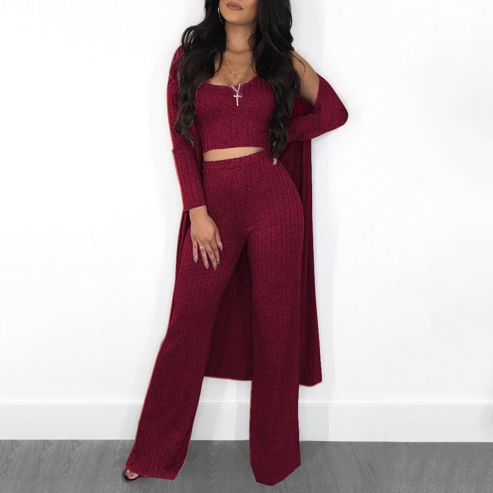 Fashionable Autumn Winter Striped Long Sleeve Set