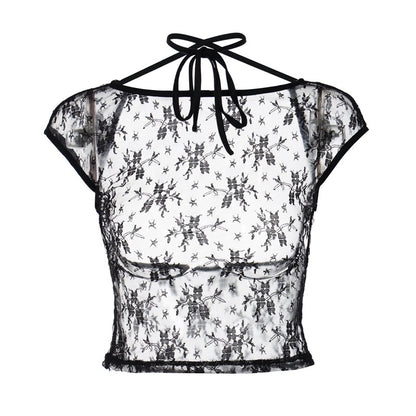 Trendy Lace Backless Crop Top for Women