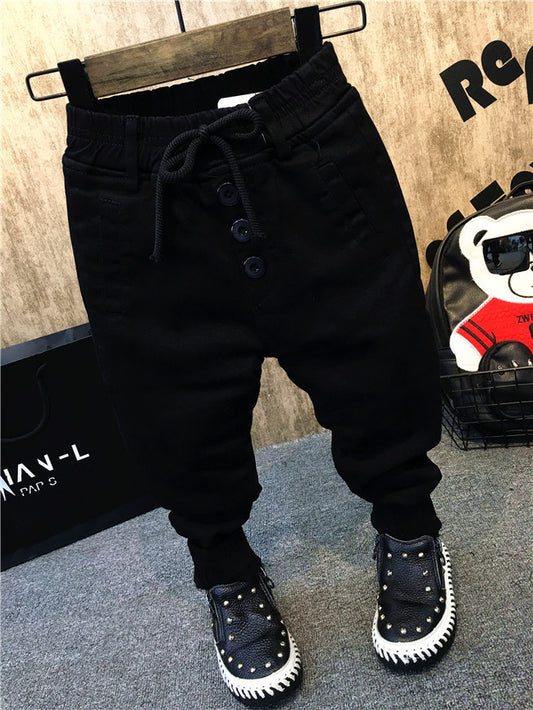 Boys' Thickened Fleece Denim Pants for Kids