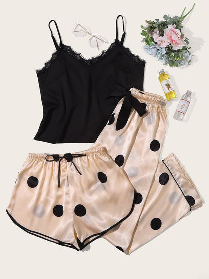 Cute Women's Sleepwear Set with Silk Feel (3 Pieces)