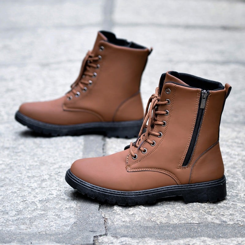 British Style High-Top Leather Tooling Boots