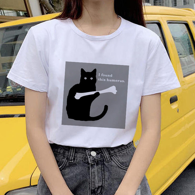 Kawaii Skull Cat Girl T-Shirt Top