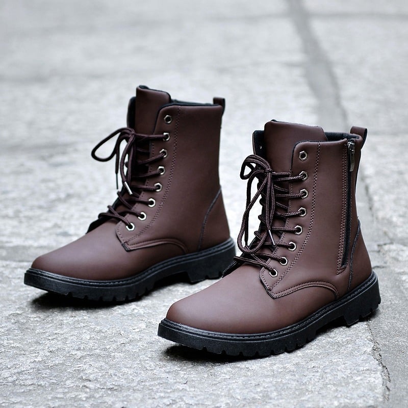 British Style High-Top Leather Tooling Boots