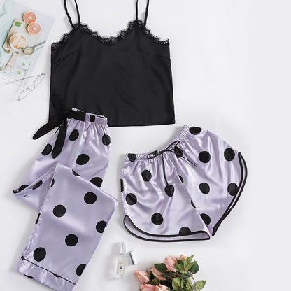 Cute Women's Sleepwear Set with Silk Feel (3 Pieces)