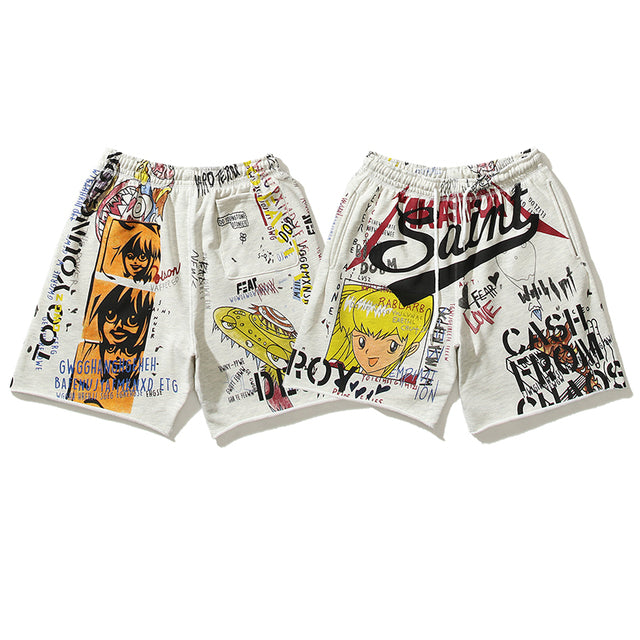 Hand-Painted Graffiti Street Loose Men's Shorts