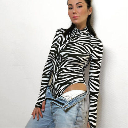 Summer Women's Zebra Striped High-Neck Jumpsuit
