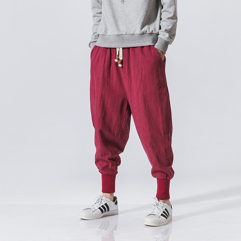 Men's Loose Harem Pants with Cuffed Hem and Lantern Style