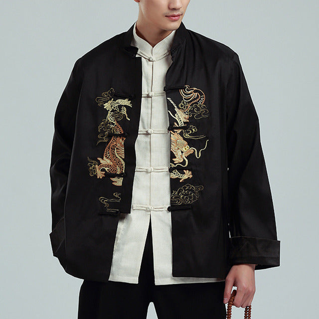 Men's Chinese Style Embroidered Dragon Jacket Tops