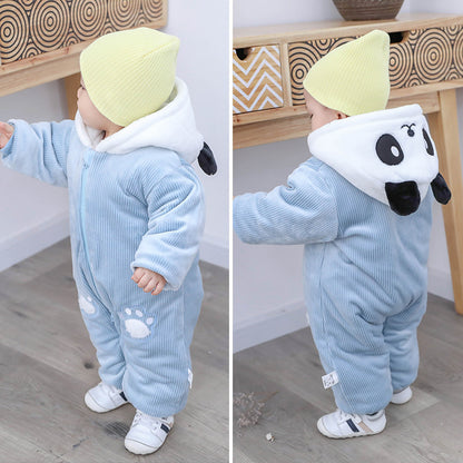 Winter Panda Baby Hoodie Jumpsuit for Newborns