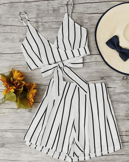 Striped Tie-Up Vacation Outfit Set